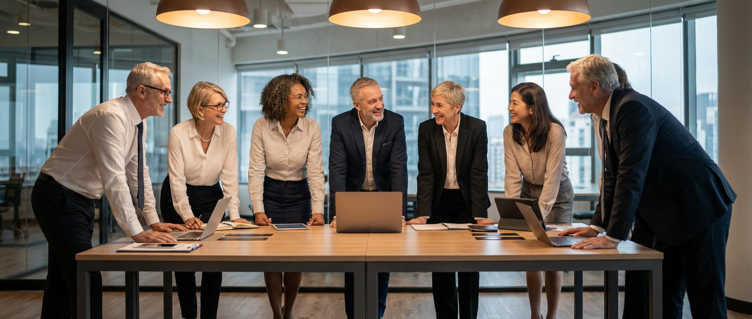 Diverse executive team collaborating